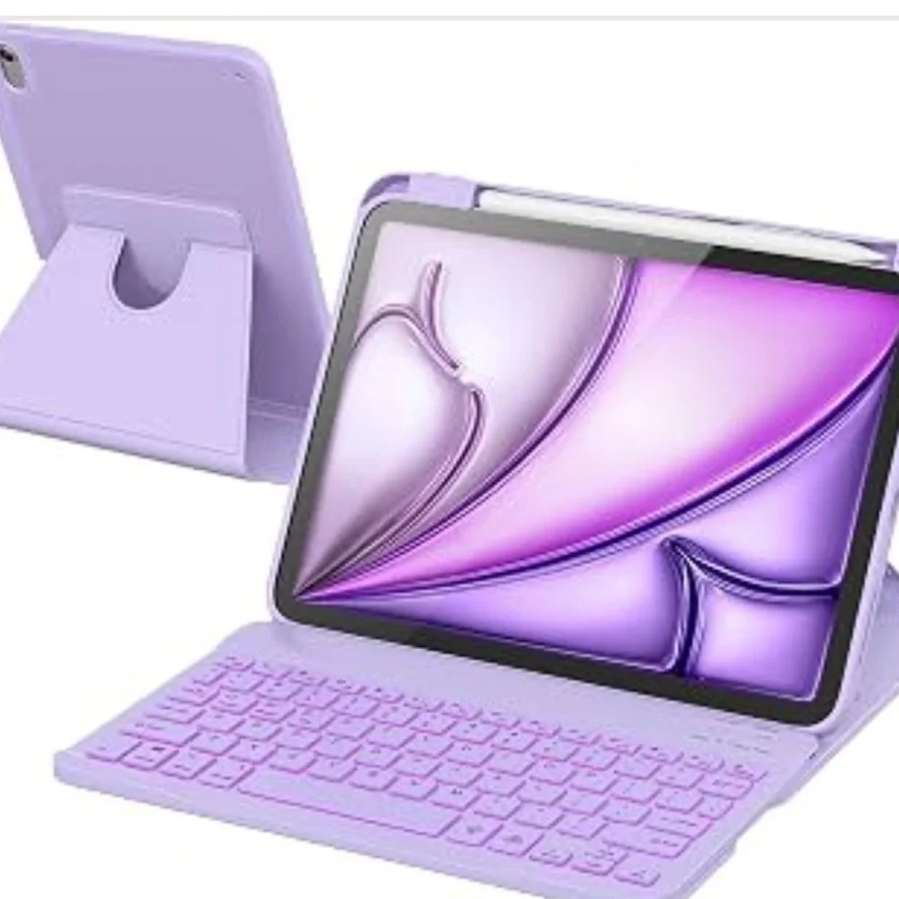 Raymcraft Keyboard Case iPad Air 11 10.9 Purple Backlit 360 Rotate Modern NWT